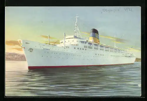 Künstler-AK Griechisches Passagierschiff TSS Olympia sticht in See