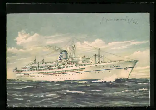Künstler-AK Griechisches Passagierschiff T. S. S. Agamemnon auf hoher See