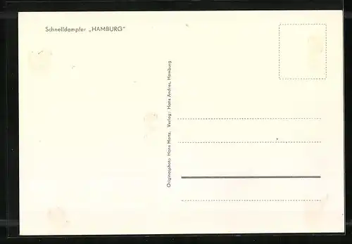 AK Schnelldampfer Hamburg der H.-A.-Linie sticht in See