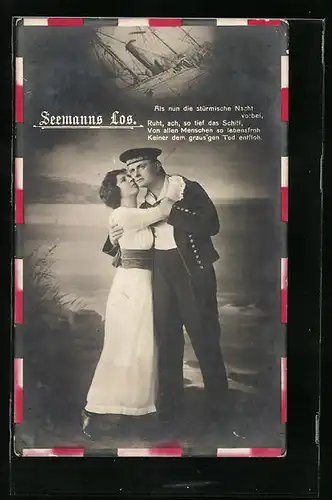 AK Seemanns Los, Matrose mit Mützenband der 1. Torpedoboots-Division mit seiner Gattin