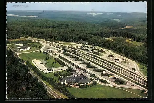 AK Rohrbrunn über Aschaffenburg, Autobahn-Raststätte im Spessart von Hellmut Hofmann aus der Vogelschau