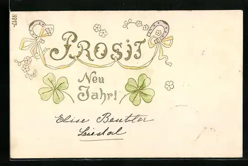 Künstler-AK Prosit Neujahr, Kleeblatt