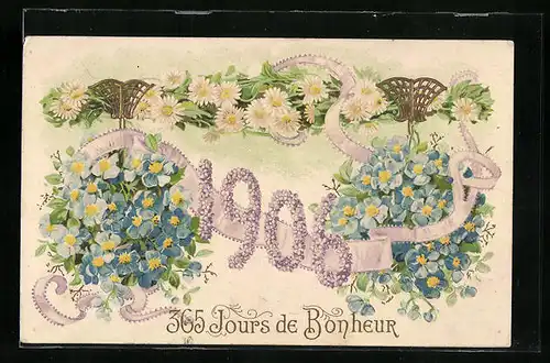 Präge-AK Neujahr 1906 mit Blumen