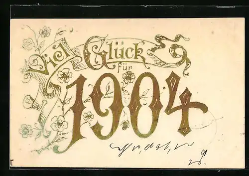 Präge-AK Jahreszahl 1904, Viel Glück für das neue Jahr