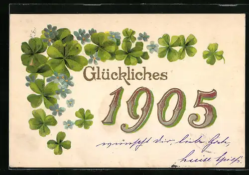 Präge-AK Glückliches Jahr 1905, Kleeblatt