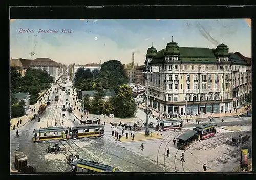 AK Berlin, Strassenbahnen am Potsdamer Platz