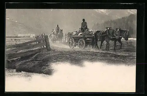 AK Zwei Bauern auf Pferdewagen auf einer Strasse