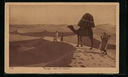 AK Beladenes Kamel und Beduinen in Wüstenlandschaft