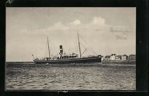 AK Salondampfer Freya in den Hafen einfahrend