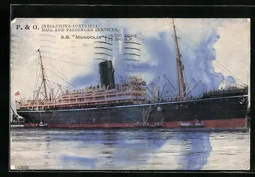 Künstler-AK Post- und Passagierschiff SS Mongolia in der Gesamtansicht