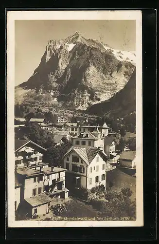 AK Grindelwald, Ortspartie mit Wetterhorn