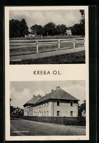AK Kreba /O. L., Schwesternstation, Sportplatz