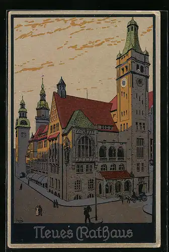 Steindruck-AK Chemnitz, Neues Rathaus