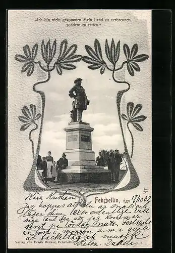 AK Fehrbellin, Besucher am Denkmal