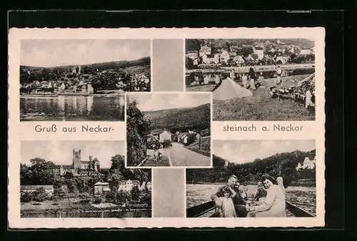 AK Neckarsteinach a. Neckar, Ortsansicht mit Flusspartie