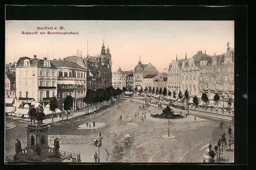 AK Frankfurt a. M., Hofmarkt mit Gutenbergdenkmal