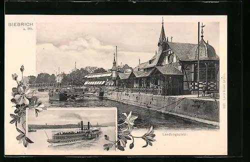 AK Biebrich a. Rh., Flusspartie mit Landungsplatz