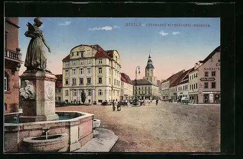 AK Döbeln, Obermarkt mit Schlegel-Brunnen