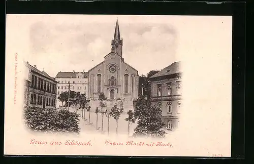 AK Schöneck, Unterer Markt mit Kirche