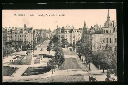AK München, Kaiser Ludwig-Platz mit Denkmal