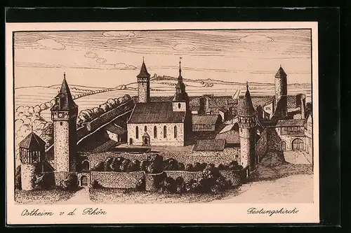 Künstler-AK Ostheim v. d. Rhön, Festungskirche