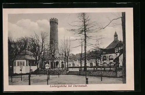 AK Ludwigshöhe bei Darmstadt, Blick auf Turm und Restaurant
