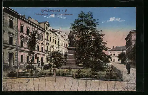 AK Reichenbach i. V., Solbrigsplatz mit Bismarckdenkmal