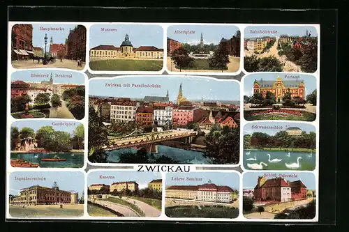 AK Zwickau, Hauptmarkt, Museum und Paradiesbrücke