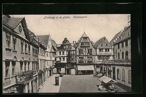 AK Limburg a. d. Lahn, Kornmarkt mit Gasthaus zum goldnen Löwen und Geschäften