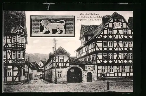 AK Wanfried /Werratal, Rathaus mit Hellwig-Gedenktafel eingeweiht 1913