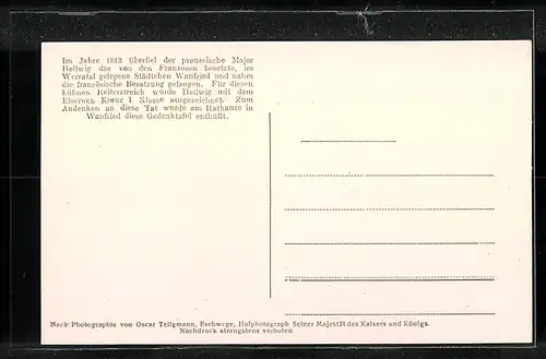 AK Wanfried /Werratal, Rathaus mit Hellwig-Gedenktafel eingeweiht 1913