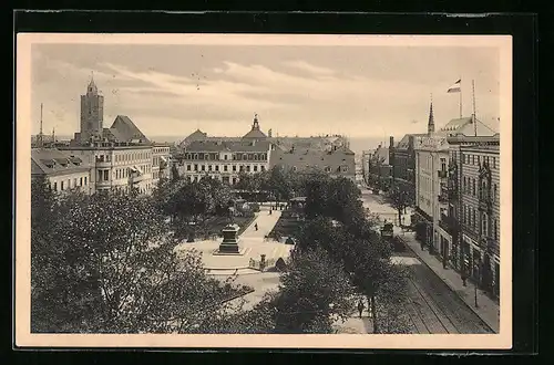 AK Frankfurt a. O., Wilhelmsplatz mit Geschäften und Denkmal