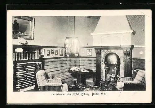 AK Berlin, Innenansicht des Lesezimmers vom Hotel Coburg, Georgenstrasse 23