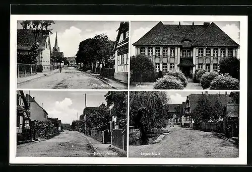 AK Legelshurst, Hauptstrasse, Schule und Bahnhofstrasse