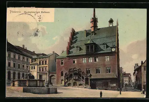 AK Pössneck, Marktplatz mit Rathaus