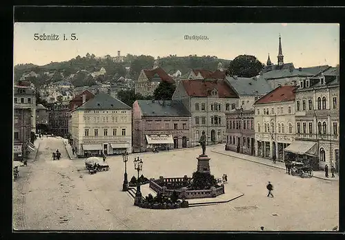 AK Sebnitz i. S., Marktplatz mit Geschäften