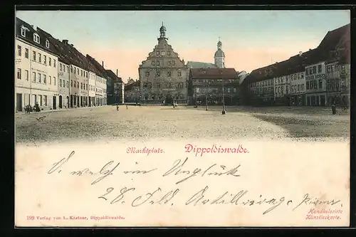 AK Dippoldiswalde, Marktplatz mit Passanten