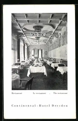 AK Dresden, Continental Hotel, Innenansicht vom Speisesaal