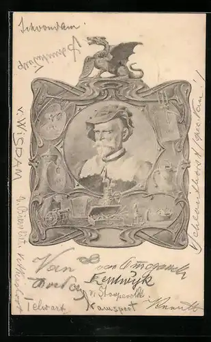 Künstler-AK M. Munk Nr.: Portrait eines adligen Herren im verzierten Rahmen