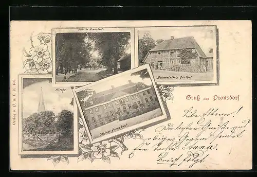 AK Pronstorf, Kirche, Burmeisters Gasthof, Schloss