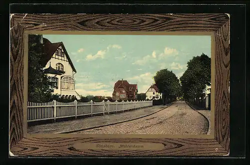 AK Elmshorn, Mühlendamm mit alten Häusern