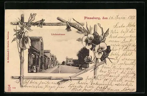 AK Pinneberg, Lindenstrasse mit Passanten