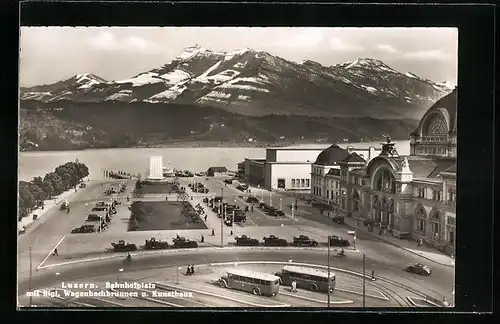 AK Luzern, Bahnhofsplatz mit Rigi