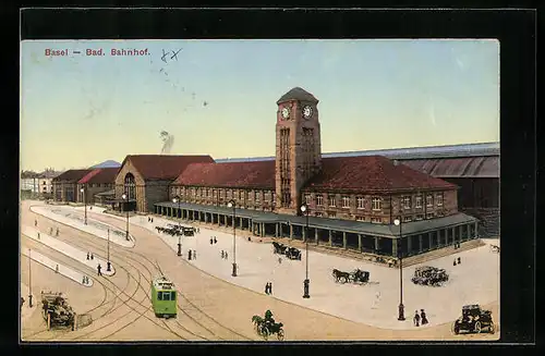 AK Basel, Bad. Bahnhof aus der Vogelschau