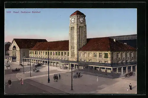 AK Basel, Badischer Bahnhof aus der Vogelschau
