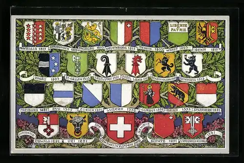 Künstler-AK Schweiz, Wappen der Kantone
