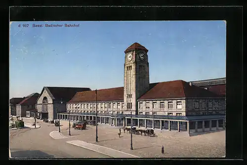 AK Basel, Badischer Bahnhof aus der Vogelschau