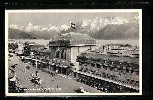 AK Lausanne, La Gare et les Alpes, Bahnhof
