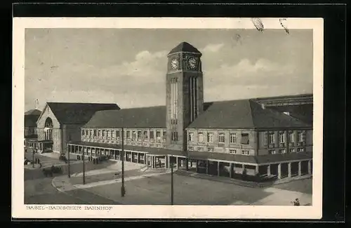 AK Basel, Badischer Bahnhof aus der Vogelschau