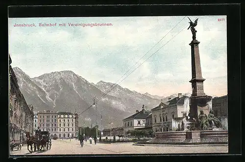 AK Innsbruck, Bahnhof mit Vereinigungsbrunnen